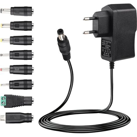 12V 1A Netzteil, universelles 12V 1A 12W AC/DC-Netzteil mit 8 DC-Anschlüssen, 5,5 x 2,1 mm Stecker, 220V/230V auf 12V Netzteil für LEDs, Kameras, Router, Elektronik 0-1A, max. 1000mA