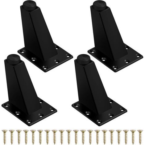 4Pcs Pieds de Meuble à Toute Épreuve Pieds de Table en Métal Pieds de Meubles Réglable Jambes de Canapé Pieds de Table Obliques avec Plaque de Montage et Vis pour Commode de Placard, 75mm Noir Mat (1/5)