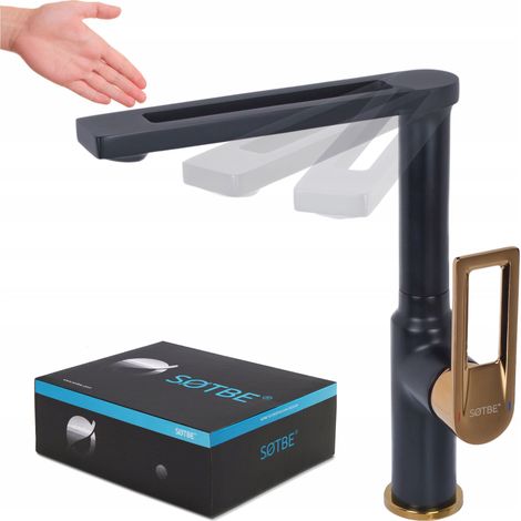Grifo para lavabo negro y dorado, HIGH SWIVEL, de encimera, para lavabos SOTBE (1/5)