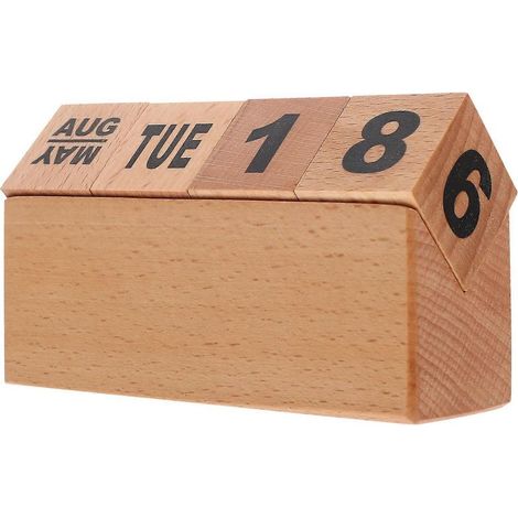 Calendrier décoratif en bois, élégant calendrier de bureau, finition lisse et polie, avec emplacement pour stylo.-12X6.5X4.2CM (1/3)