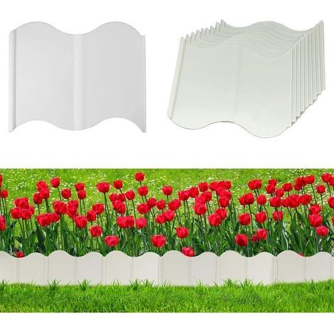 Bordure de jardin 14 x 16 cm, kit de 20 bordures emboîtables pour aménagement paysager, en plastique blanc, sans creuser (1/4)