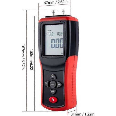 Manomètre numérique LCD haute précision de 2,4 pouces, manomètre portatif à double port, testeur de pression différentielle de 2 psi avec 12 unités. WHBYV (1/4)