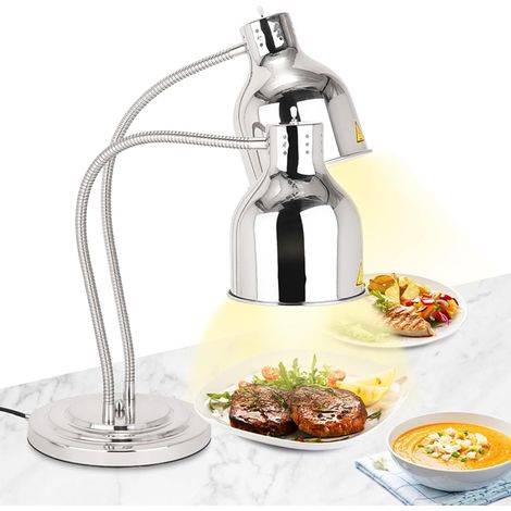 Lot de 2 Lampes chauffantes autoportantes de 250 W - Argentées Avec tuyau extensible jusqu'à 70 cm - Pour buffet, cuisine, restaurant (ampoules doubles) (1/5)