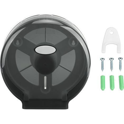 Distributeur Papier Toilette Simple Rouleau - Modèle Jumbo ABS, Transparent Noir - Dimensions 275x110mm, Avec Fixations Incluses (1/5)