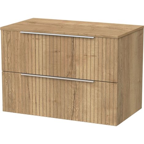 Callingwood Contemporary Wall Hung 2 Drawer Vanity Unit with Laminate Worktop , 800mm, Autumn Oak