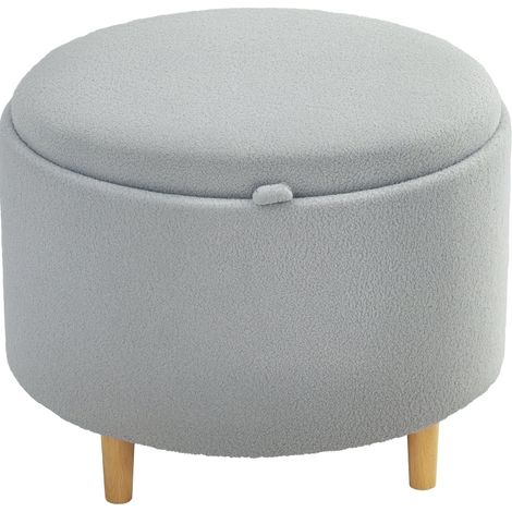CHICFURN Puf baúl 56 x 56 x 42 cm de poliéster gris, tapa reversible, sin montaje (1/5)