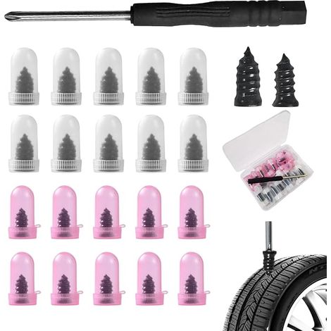 20 x Nails en caoutchouc, Studs de pneus de voiture avec tournevis, Kit universel outil de réparation rapide de ongles pour voiture, SUV, camion, moto, vélo (10 S+10 L) (1/5)