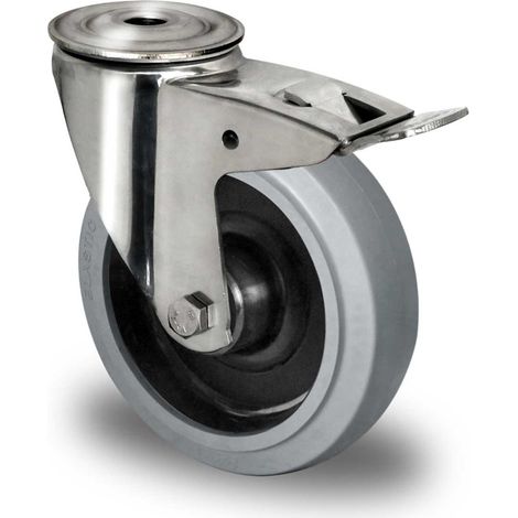 CASCOO Rückenlochlenkrolle mit Totalfeststeller ø 100 mm Serie R4E2 Rollenlager Edelstahl