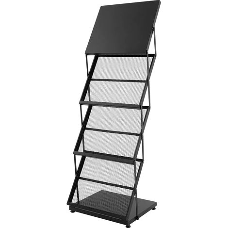 Soporte para folletos, diseño plegable, práctico y de pie, color negro. (1/2)