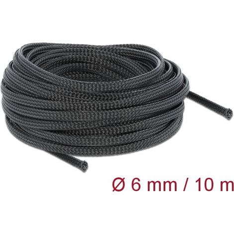 Delock Funda trenzada estirable 10 m x 6 mm, color negro