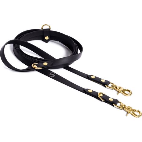 Multifunktionale, verstellbare Hundeleine mit Biothane-Besatz, schwarz/kokosfarben, Psianel, Schwarz/Gold, 13 mm, XS-S, 3 m (1/4)