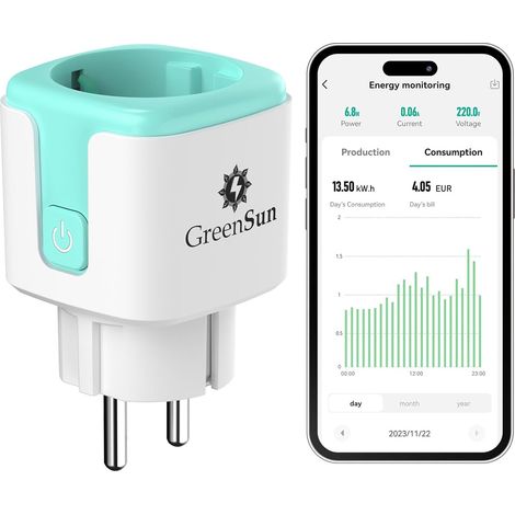 Prise Connectée WiFi Compteur Énergie Kit Solaire Balcon Suivi Consommation Production Compatible Smart Life Alexa Google Home Minuterie 2.4 GHz 16A (1/5)