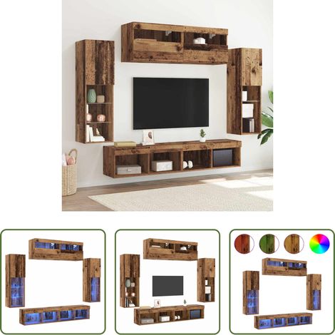 vidaXL LED-Lichtleiste - TV-Schrankset mit LED-Lichtleisten 6 pcs Altholz Holzwerkstoff (1/5)