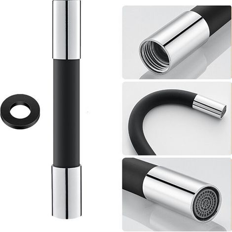 360° Faucet Sprayer Extension Hose Silicone Extension Pipe with Gasket, Black 20cm