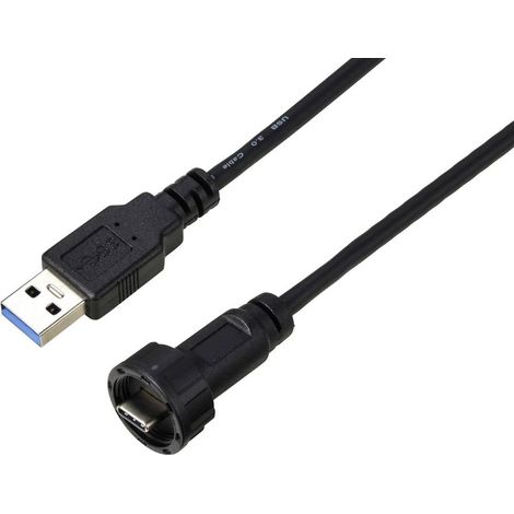 Fiche USB-C® 3.0 vers prise USB IP67 (filetage) Câble 0,5 m TC-E10T-MT3-MWA/MU3-NWA-0.5PV-S Câble en plastique étanche (1/3)