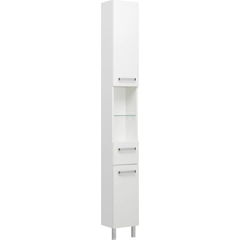 Badezimmer Hochschrank WARSCHAU-66 in weiß glänzend - B/H/T: 25/195,5/20cm (1/4)