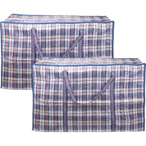 Lot de 2 sacs de rangement, sacs de rangement pour vêtements grande capacité, sacs de déménagement à fermeture éclair pour le linge, le déménagement, les courses (bleu, 70 cm x 40 cm x 30 cm)