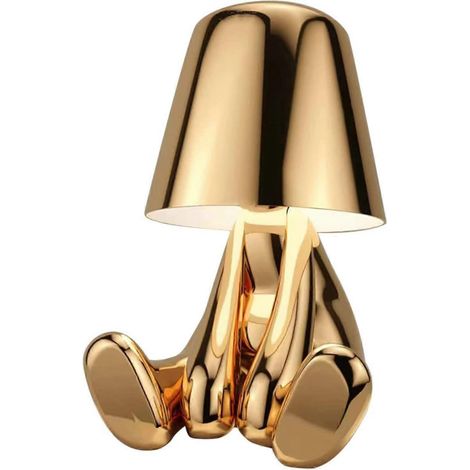 Lampe de chevet tactile, Collection Thinker Lamp, Lampe de table rechargeable, Veilleuse créative pour salon, chambre, bureau, Or, Mr. What (1/4)