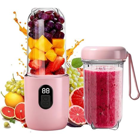 Tragbarer 500-ml-Standmixer, Mixer mit Reisedeckel, Smoothie-Mixer mit 16 Klingen, elektrischer Shaker zur Zubereitung von Milchshakes, Fruchtsäften und Smoothies (1/5)