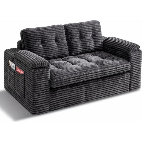 Fabulcozy 2-Sitzer-Sofa ohne Rahmen, tiefe Sitzfläche, gesteppter Cord-Sitzsack, kompakt für Wohnung, Schlafzimmer oder Wohnzimmer, keine Montage erforderlich, waschbarer Bezug (Grau) (1/5)