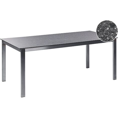Table de Jardin 6 places 180 x 90 cm Plateau en Verre Céramique Trempé Structure en Acier Inoxydable Noir Cosoleto