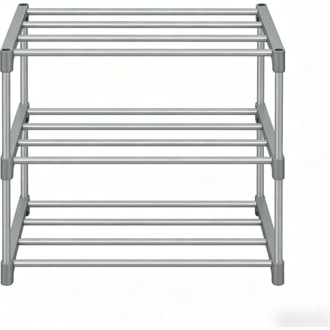 Étagère à chaussures ouverte sur pied en métal gris 3 niveaux 42 x 30 x 37 cm (1/5)