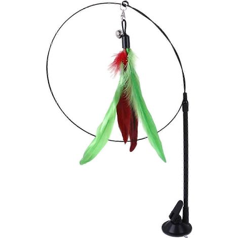 Jouet interactif pour chat, jouet à plumes amusant avec ventouses, idéal pour stimuler l'intelligence des chatons et développer leur curiosité.-Green feather (1/5)