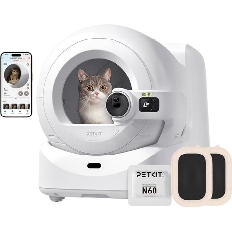 Petkit – Litière automatique pour chat avec caméra IA – Bac autonettoyant 70L – Nettoyage automatique et emballage des déchets – Connectée via APP