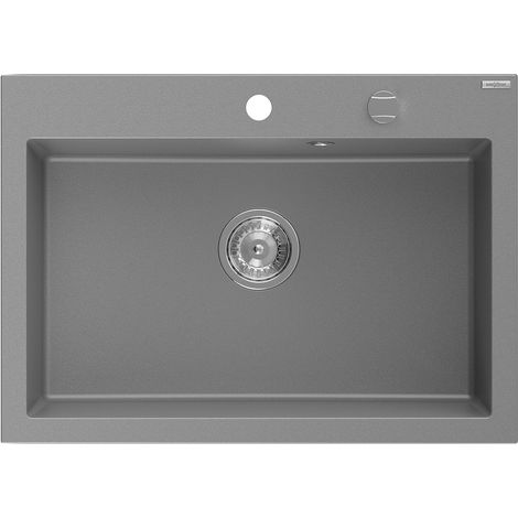 Mexen Elix fregadero de granito de 1 cubeta 700 x 500 mm, gris, sifón cromado - 6526701005-71 (1/5)