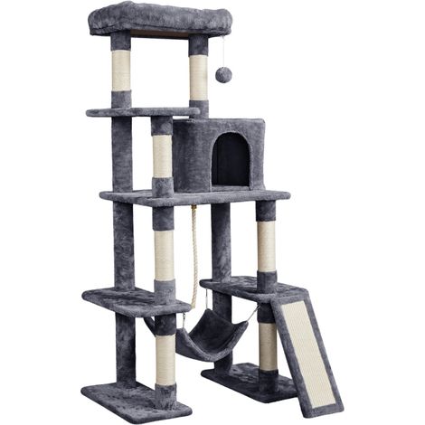 Yaheetech Albero Tiragraffi per Gatti in Sisal e Truciolato per Gatti Gattini di Piccola e Media Taglia con Condominio Posatoio Amaca Scuro Grigio