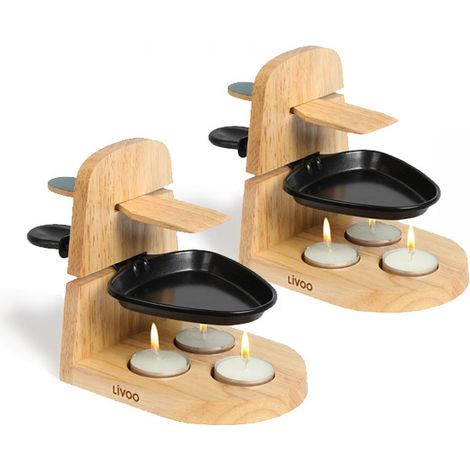 2 Supports Raclette à la bougies Livoo, 2 personnes, Beige (support bois) (1/5)