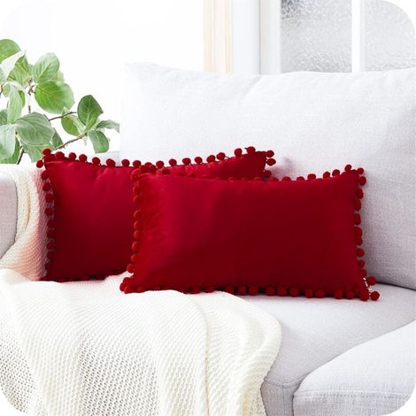 Kissenbezug 30x50 cm Rot, Wohnzimmerdekoration, Weihnachtsset, 2er-Set, weicher Samt, doppelseitig, rechteckig, einfarbig, Kissenschoner für Lendenkissen, Bürostuhl (1/4)
