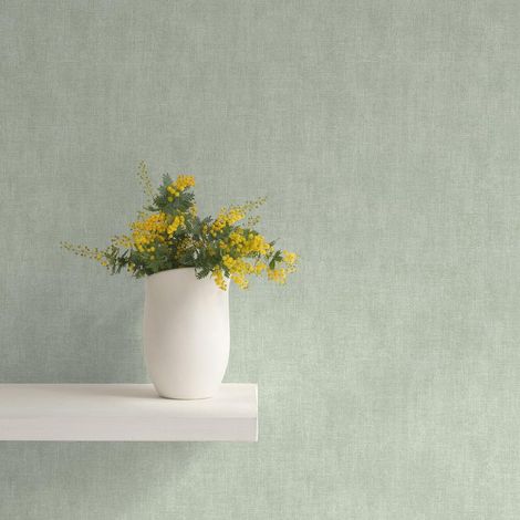 Muriva Linen Texture Green Wallpaper Modern Contemporary Trendy Feature Wall (1/5)