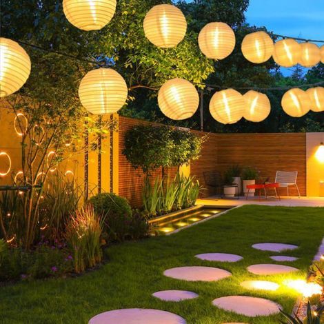 Guirlande solaire lanternes 8 m 20 LED blanc chaud étanche IP65 2 modes pour jardin extérieur (1/5)