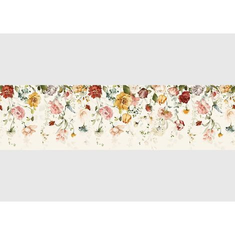 Frise auto-collante au fond blanc avec des fleurs aquarelles (1/5)