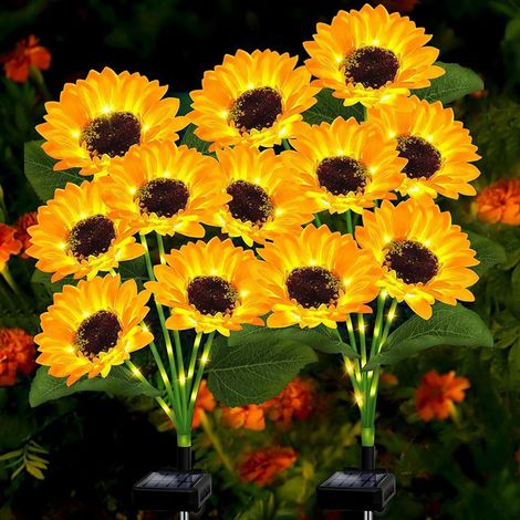 Guirlande lumineuse tournesol à 6 têtes, lampes solaires en forme de fleurs, décorations pour terrasse et jardin, lot de 2 (1/5)