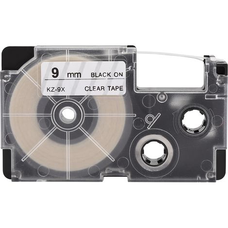 Cassette ruban 9mm pour imprimante étiquettes Casio KL-60/120/170/780/820 L300 CW (noir sur transparent) (1/5)