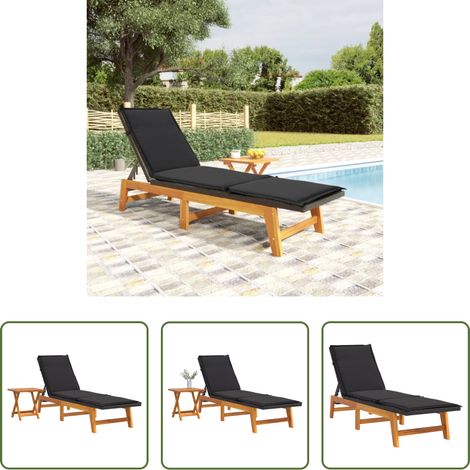 Chaise longue bois acacia - Chaise longue avec table Résine tressée et bois massif d'acacia (1/5)