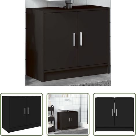 vidaXL Rangement salle de bain -  Armoire d'évier noir 63x29x55 cm bois d'ingénierie (1/5)