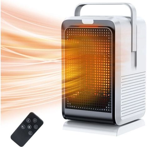 Chauffage de bureau. tête secouante à 90°. puissance 1000 W. chauffage en céramique PTC. minuterie 2/4/6/8H. 2 vitesses. commande par bouton + télécommande.blanc 220 V (1/4)