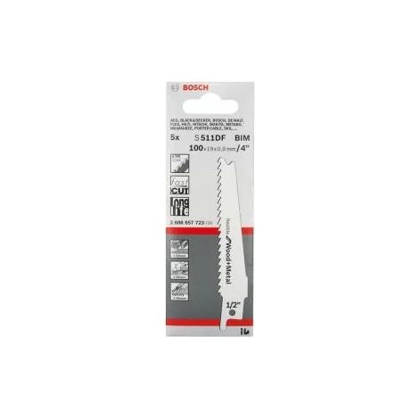 BOSCH S511DF Pack of 5 short sabre saw blades for wood and metal
