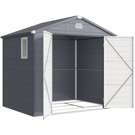 Abri de jardin en résine 4,56 m² - 240 x 190 x 228 cm, gris foncé - Kit de fondation galvanisé et structure aluminium - Pour jardin, terrasse - Design résistant (1/5)
