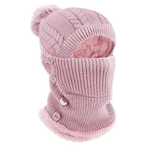 Set bonnet et cache cou d hiver chaud avec pompon fourrure doublure épaisse pour femme sport et plein air