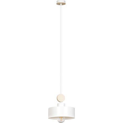Sospensione 1 Luce Zhurong In Acciaio Bianco E Legno Naturale (1/5)