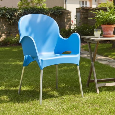 Sedia da Esterno Vashti, una Sedia, Impilabile Made in Italy, Braccioli, Azzurro (1/3)