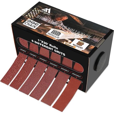 Sandpaper Rolls, 6m25mm, Mixed Grit 80/120/240/320/400/600, with Dispenser, Easy to Use and Cut, Wet and Dry Use for Polishing Metal, Wood, and Cars (1/5)