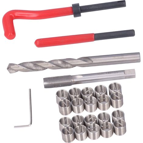 Kit de 25 inserts de réparation de filetage en acier inoxydable M6 x 1,0 mm compatibles avec les outils manuels pour la réparation automobile. (1/5)