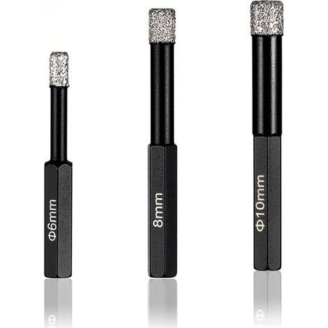 3Pcs Ardoise Trépan Diamant 6mm 8mm 10mm Outil de Forets en Marbre pour Carreaux de Céramique (1/4)