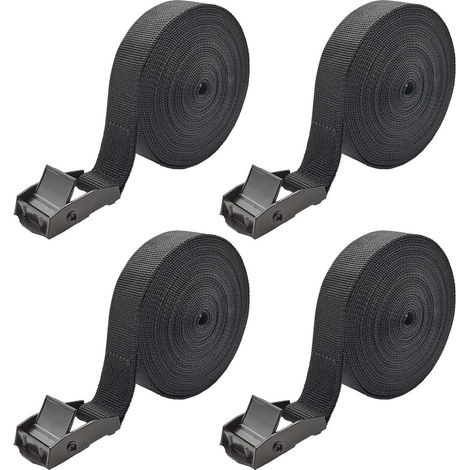 4x sangles de serrage 5m avec boucle à came, alliage de zinc, noir