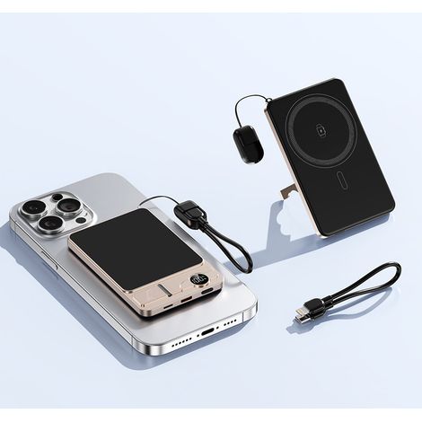 Batterie externe magnétique, charge rapide 15 W, chargeur sans fil multifonction 3 en 1, ultra-mince, affichage du niveau de batterie (doré) (1/5)